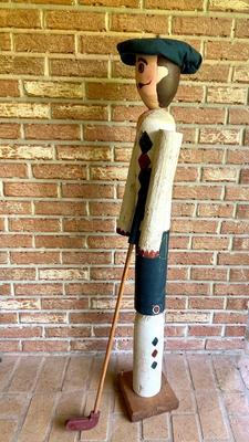 Tall Hand Painted Log Golfer.