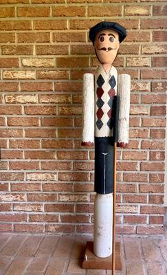 Tall Hand Painted Log Golfer.