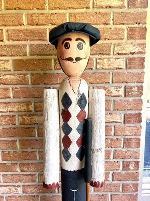 Tall Hand Painted Log Golfer.