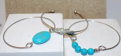 Set of 3 Styled "Turquoise & Leaf" Bracelets for Stacking or Individual Use 2½" Diameter