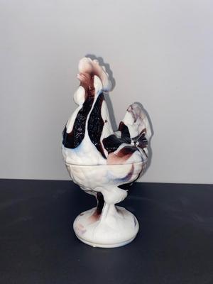 Vintage 9” Purple Slag Glass Rooster Covered Dish