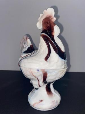 Vintage 9” Purple Slag Glass Rooster Covered Dish