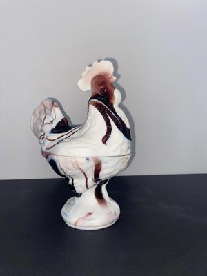 Vintage 9” Purple Slag Glass Rooster Covered Dish