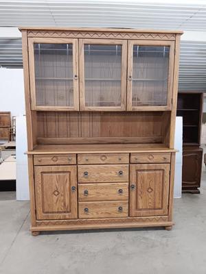 Beautiful Oak wood China cabinet with Lots of great storage! Two pieces