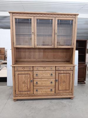 Beautiful Oak wood China cabinet with Lots of great storage! Two pieces