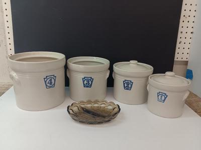 Cute! Farm Crock like numbered canister set (missing 2 lids)