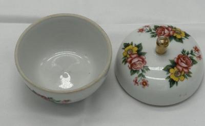 Vintage Porcelain Floral Apple Shaped Trinket, Keepsake Jar, Ring Dish