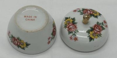 Vintage Porcelain Floral Apple Shaped Trinket, Keepsake Jar, Ring Dish