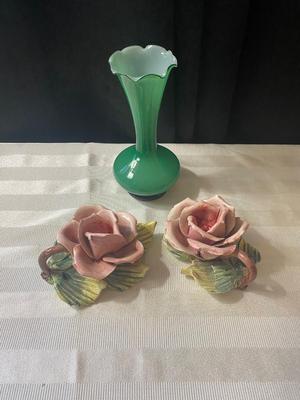 Vintage Italian Candle Stick Holders and Lovely little Green Bud Vase