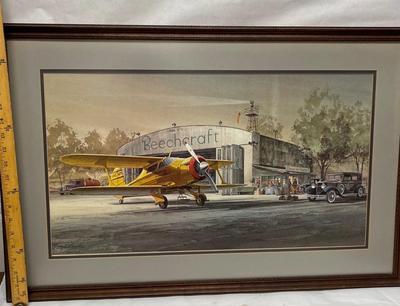 Color Lithograph by Frank Loudin: titled "First Class", Colorful Aircraft Art