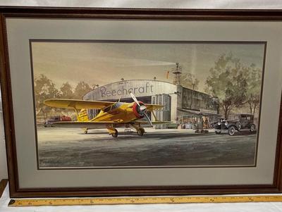 Color Lithograph by Frank Loudin: titled "First Class", Colorful Aircraft Art
