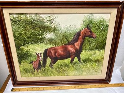 Framed Artwork Print Mama & Baby Horse Mare & Colt in the tall grass