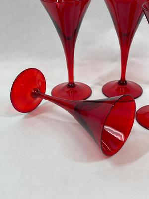 Set of 4 Blenko Red Glass Champagne Flutes