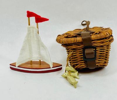 Baby Doll Toys Display Accessory Pieces - sail boat and fishing basket