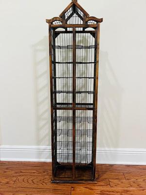 Bird Cage Style Wood And Metal Wire Shelf or CD Holder