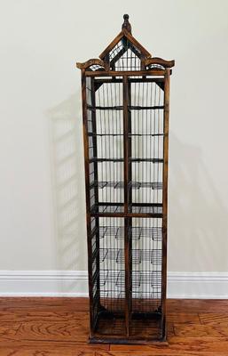 Bird Cage Style Wood And Metal Wire Shelf or CD Holder