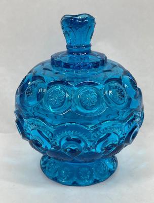 Vintage LE Smith Turquoise Blue Moon & Stars Lidded Candy Dish