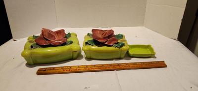 Three Vintage Johannes Brahm California 1975 Ceramic Rose Trinket Box