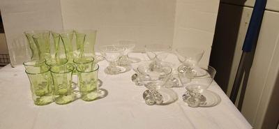 Uranium Vaseline Tumbler Glasses and clear ice cream custard cup