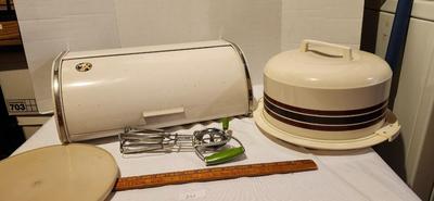 Vintage Cake Dome, Bread box and eggbeater
