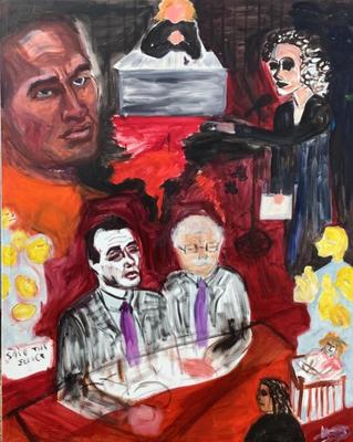 104 Original Oil Painting "OJ Simpson Trial" by Ellen Into