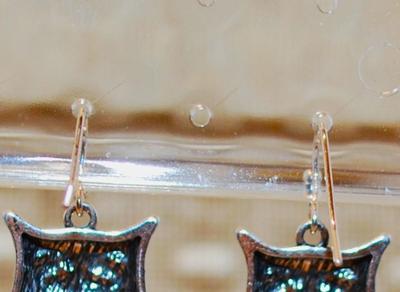 Owls Silver Tone Drop Earrings Set (1¼" x ¾") with a Light Blue Oval "Belly" Stone