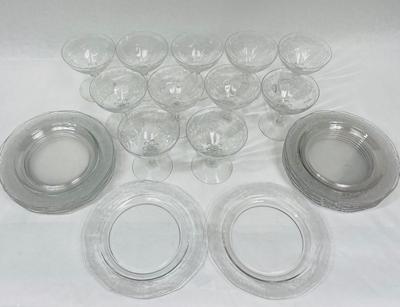 Set of salad plates & wine glasses - Fostoria depression glass