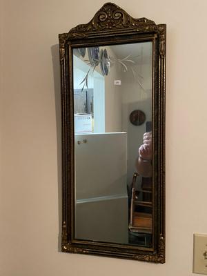Antique c1920's Etched Glass Design Wooden Frame Mirror 20" x 29" in Good Preowned Condition.