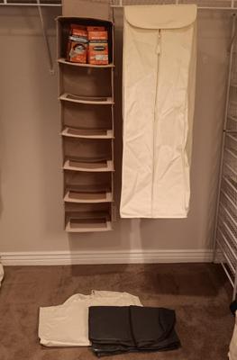 HANGING CLOSET ORGANIZERS, CEDAR SCENTED MOTH BALLS & GARMENT BAGS