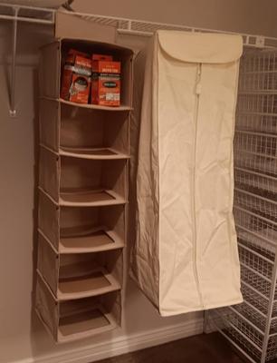 HANGING CLOSET ORGANIZERS, CEDAR SCENTED MOTH BALLS & GARMENT BAGS