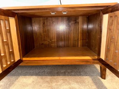 STUNNING MID-CENTURY MULTI WOOD, HANDMADE CREDENZA