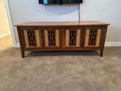 STUNNING MID-CENTURY MULTI WOOD, HANDMADE CREDENZA