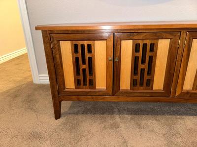 STUNNING MID-CENTURY MULTI WOOD, HANDMADE CREDENZA