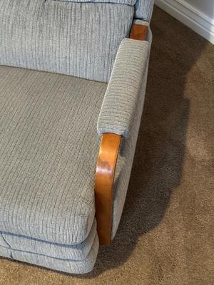 STEEL BLUE RECLINER WITH WOOD ACCENTS