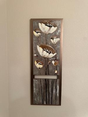 METAL FRAMED WRAPPED CANVAS AND BLOWN GLASS WALL POCKET