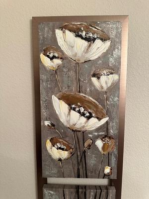 METAL FRAMED WRAPPED CANVAS AND BLOWN GLASS WALL POCKET