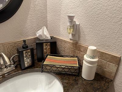 RESTROOM ENSEMBLE, KLEENEX, CLEANING CHEMICALS, RUG AND MORE