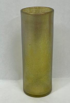 Vintage Glass Cylinder Vase Iridescent avocado green