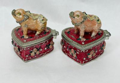 Things Remembered Keepsake Trinket lot of (2) Heart-dhaped Box with pig on top