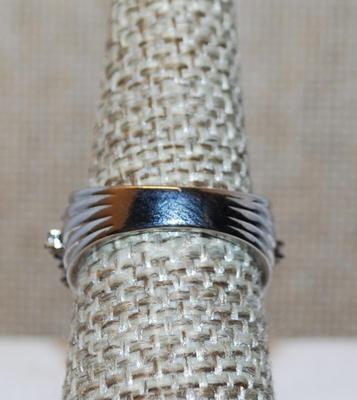 Size 7 Deep Blue & Clear Stones 5 Rows Marked .925 Silver Ring (6.3g)