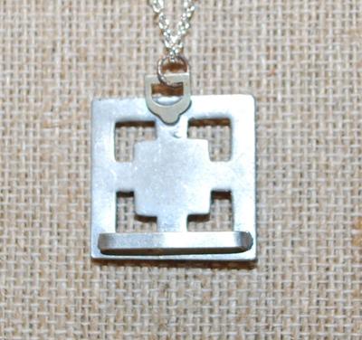 Vintage Style Double Square Block PENDANT (1" x 1")on a Silver Tone Necklace Chain 18" L