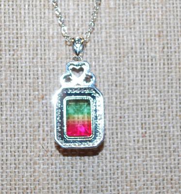 Multi-Colored Rectangle Iridescent "Gumdrop" Stone on a Silver Tone Necklace Chain 17" L