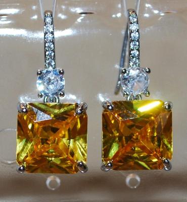 Amber Orange with Clear Stones Accents Earrings Set ½" x ½"