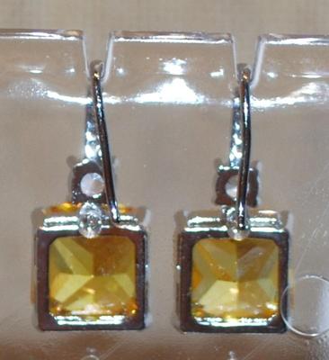 Amber Orange with Clear Stones Accents Earrings Set ½" x ½"
