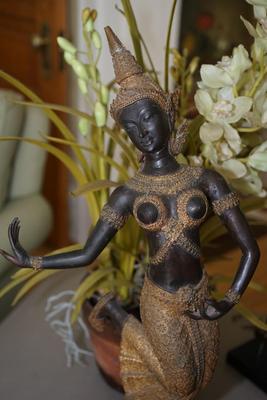 THAILAND DANCING WOMAN FIGURINE OF METAL AND GILT DECORATION