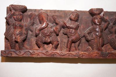 SOUTH INDIA GANESHA CARVED WOOD PANEL