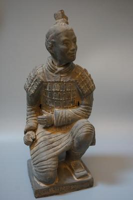 TERRA COTTA CHINESE WARRIOR PRESENTATION STANCE 11" SIGNED