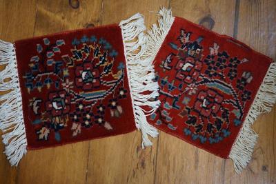 GROUPING OF FIVE SMALL ORIENTAL RUGS MEASURING 12" BY 13" AND VARIOUS SIZE