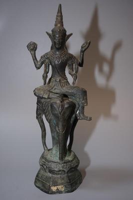 BRONZE ANTIQUE SCULPTURE HINDU DIETY RIDING ELEPHANT
