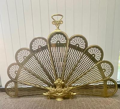 Ornate Brass Fan Fireplace Screen